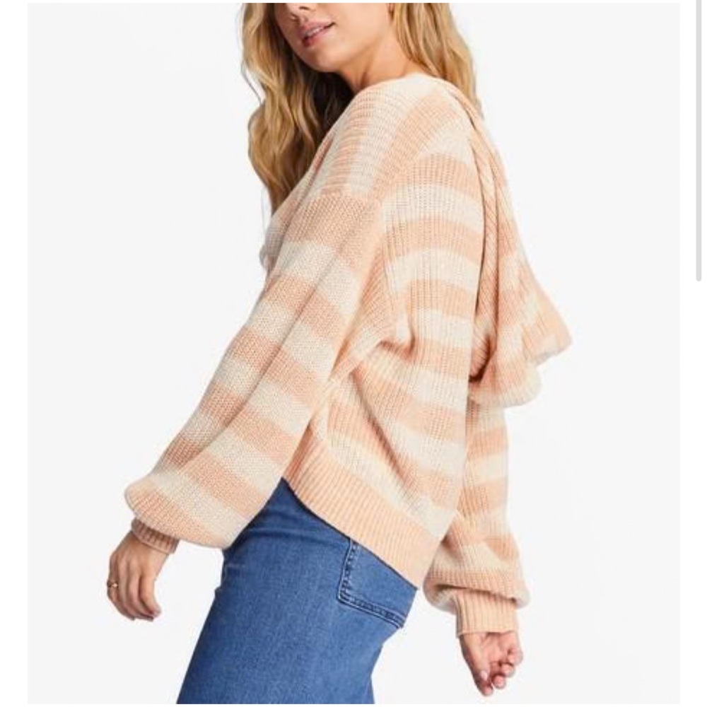 Billabong Mas Amor Peach and Cream Striped Hooded Sweater